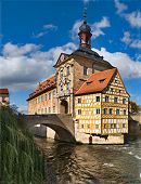 Bamberg Bavaria in Germany famous photo of Altes Rathus [old town hall] on the river Regnitz 